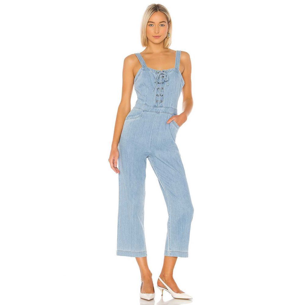 PAIGE November Lace Up Chambray Jumpsuit - Picture 1 of 7